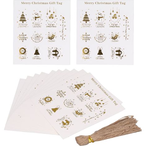 200 Étiquettes Cadeaux de Noël Multi-Graphiques Épaisses, Lot de Colis Décoratifs DIY avec Ficelle (1/5)