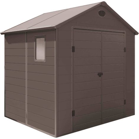 Casetta cottage da giardino porta attrezzi in resina effetto legno Montebianco Marrone (1/5)