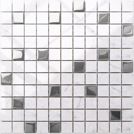 Ilcom mosaico in vetro su rete per bagno e cucina 30cm x 30cm - Silver marble (1/5)