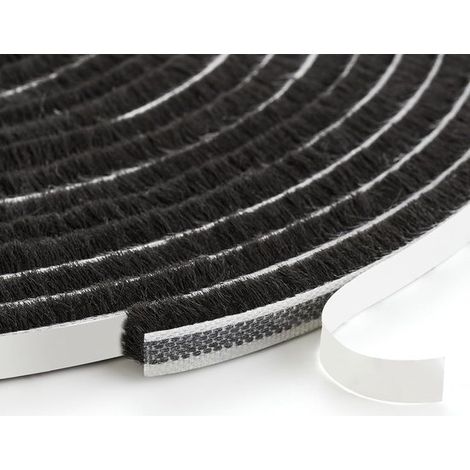 Joint d'étanchéité à brosse pour cadre de porte - 9 mm x 15 mm x 6 m - Noir - Joint d'étanchéité pour fenêtre - Joint coupe-vent auto-adhésif (1/5)