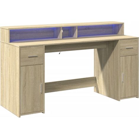 Escritorio mesa puesto de trabajo mueble de ordenador mesa de estudio con luces LED madera de ingeniería de roble Sonoma marrón 020023421 (1/5)