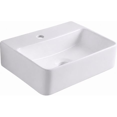 Relaxdays washbasin, HxWxD: 11 x 37 x 27 cm, with tap hole, no overflow, ceramic, lotus effect, wall-mounted, white (1/5)