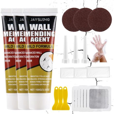 Enduit de Rebouchage Prêt à l'Emploi 3 x 100 g, Rebouche Trou Mur Blanc avec Kit Complet, Enduit Rebouchage Blanc pour Trous, Fissures, Rayures, Séchage Rapide (1/5)