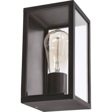 Applique esterna Hoya nera rettangolare vetro E27 IP44