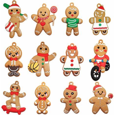12 décorations de sapin de Noël en forme de bonhomme en pain d'épice, adorables décorations de Noël pour la maison, cadeau gourmand, 5 x 7,5 cm (1/5)