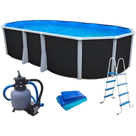 Kit piscine hors-sol acier Toi ANTHRACITE IBIZA COMPACT ovale 640X366X132cm filtre à sable (1/5)