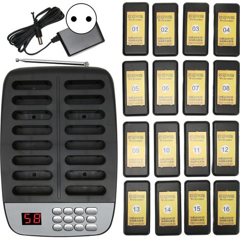 Système de radiomessagerie pour restaurants – 16 radiomestres, portée de 1 000 mètres, transmission puissante avec 3 modes de vibration, 100-240 V (1/5)