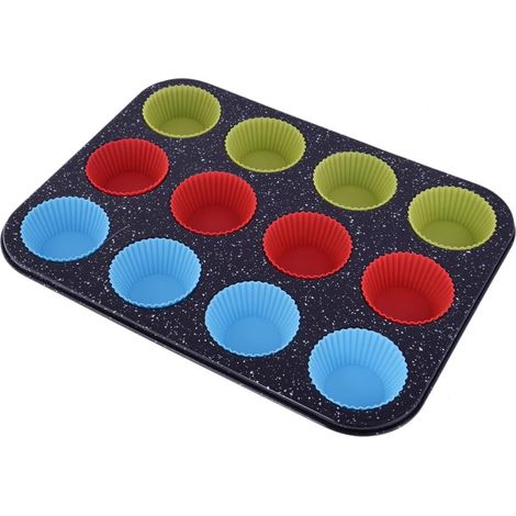 Bandeja para muffins con efecto mármol + 12 cupcakes de silicona (1/4)