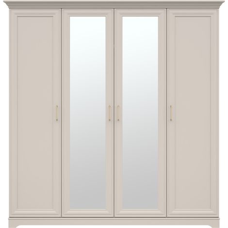 Armoire placard de rangement 4 portes avec miroirs coloris Cachemire / Chêne Mauvella - Longueur 209,5 x Profondeur 61 x Hauteur 216 cm (1/4)