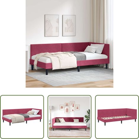 Canapé - Cadre de lit d'angle Bordeaux 90 cm x 190 cm Velours (1/5)