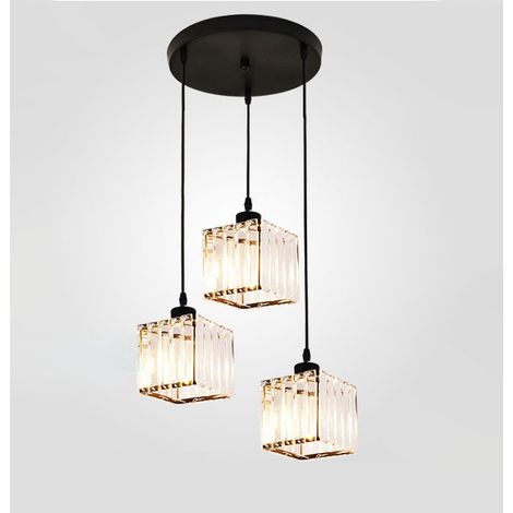 Lampadario artistico in cristallo a tre teste, decorazione per la casa, plafoniera E27, altezza regolabile, adatta per isole da cucina e bar (nero). (1/5)