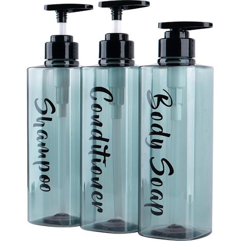Lot de 3 distributeurs à Pompe de 500 ML - Distributeur de Gel Douche - Bouteille à remplir - Distributeur de Lotion Rechargeable pour lotions de Douche, shampooings, Bleu'Bleu 6.5x6.5cm'Bleu'6.5x6.5c