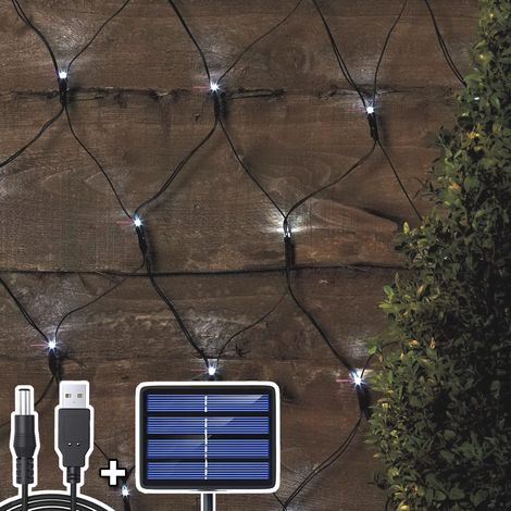 204 LED Filet Lumineux Solaire, 3M2M Guirlande Lumineuses Filet Solaire/USB Alimenté, Rechargeable Balcon Clôture Maille d'Éclairage, Lumières Corde Fée Etanche Romantique Déco Noel (Blanc Froid) (1/5)