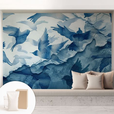 Papier peint intissé mural avec imprimé motifs uniques apparence moderne - Colle incluse gratuite Oiseaux dynamiques 208x146 cm (1/5)
