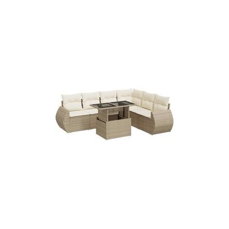 Salon de jardin avec coussins 7 pcs beige résine tressée (1/5)