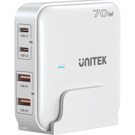 Unitek Cargador de escritorio GaN 70 W 2xUSB-A 2xUSB-C Quick Charge