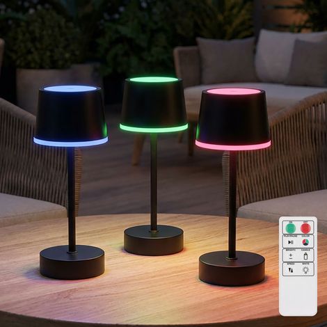 Set di 3 lampade da tavolo da interno esterno ricaricabili a batteria nero telecomando RGB LED H 20 cm