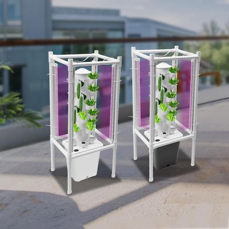 30-Loch-Wasserkultur-Pillar-Gemüsemaschine, Hydrokultur-Vertikal-Wachstumssatz, 6 Etagen, 4 LED-Leuchten, Wasserpumpe, 10-Liter-Wasserbehälter, Bodenloses Wachstumssystem