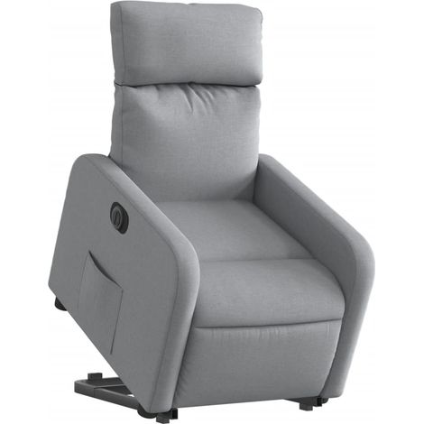 Poltrona relax TV con comodissima funzione di sollevamento elettrico in tessuto grigio chiaro DEC028322