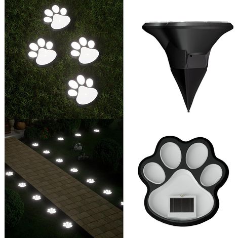 Lampes solaires LED en forme de patte de chien (lot de 4) pour pelouses, allées et extérieurs – Conçues pour les amoureux des chiens (lumière blanche) (1/5)