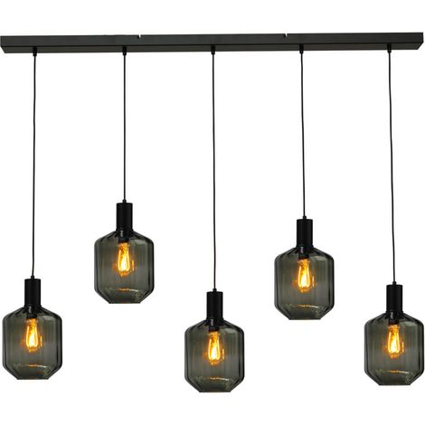 Lampe suspendue 5 lumières - noire - Porto avec verres verts Jagger - 2711-05-05-130-5-10 (1/3)