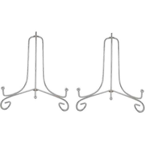 Ensemble de 2 chevalets en métal argenté, supports décoratifs pour photos, cadres, livres de cuisine, assiettes décoratives, tableaux et œuvres d'art. (1/4)