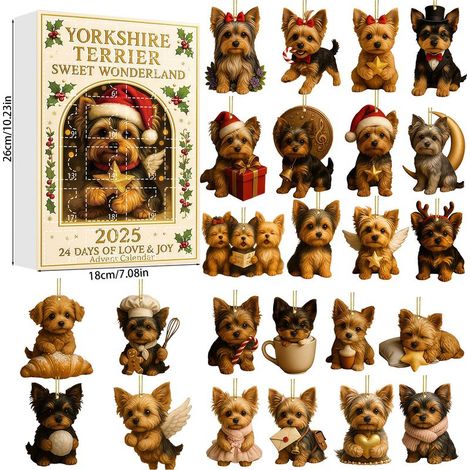 Calendrier de l'Avent de Noël avec animaux mignons, boîte surprise, 24 breloques plates en acrylique à suspendre, décorations pour sapin de Noël, coffret cadeau pour le compte à rebours des fêtes (1/5)