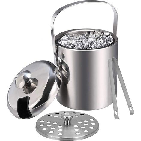Cubo de hielo aislado con asa de pinzas, tapa de acero inoxidable de doble pared, 3 l (1/5)