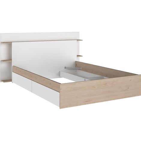 Letto 140 x 190/200 cm con 4 cassetti Naturale e Bianco - TILONIDE