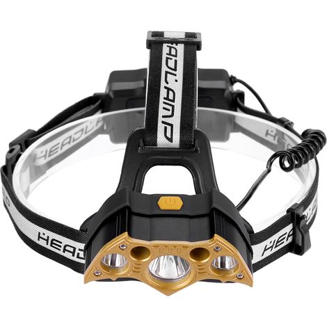 Lampe Frontale Rechargeable USB - 5 LED Haute Luminosité - Pour Camping Pêche Extérieur - Or (1/5)