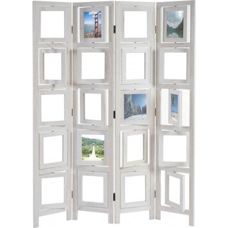 Paravento in legno bianco a 4 ante con portafoto 160x125 cm PAR04030