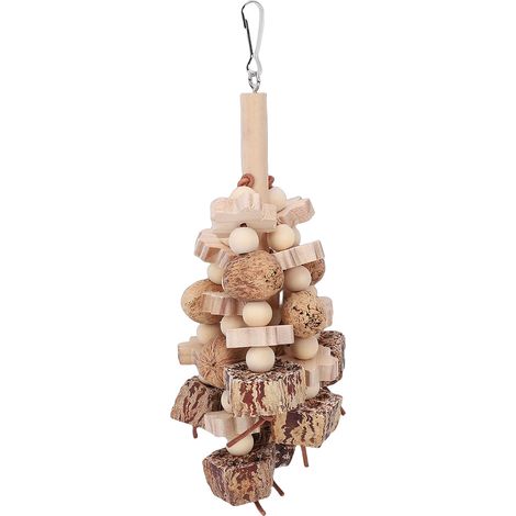Giocattolo in legno da masticare per pappagalli, ideale per combattere la noia. Noci da appendere per permettere agli uccelli di cercare cibo nella gabbia. (1/5)