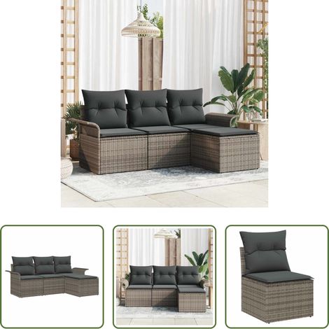 Terrassensofa - Sofa Set mit Kissen 4 pcs Grau Poly-Rattan (1/5)