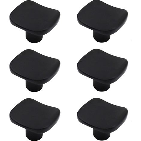 6 Stück – Schwarze quadratische Schrankknöpfe – Modern, Einloch, Zinklegierung – Für Schrank, Schubladen, Möbel