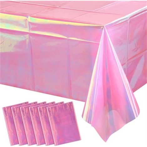Six nappes en plastique rose perle, nappes rectangulaires jetables découpées au laser, décorations de fête, dimensions : 54 x 108 pouces. (1/3)