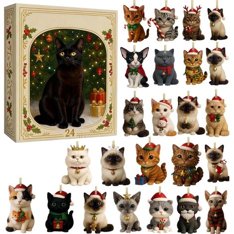 Calendrier de l'Avent - 24 Jours Décorations Chaton Compte à Rebours Avent - Décoratif Charmant pour Étagère Bureau Fenêtre Décoration d'Intérieur Salon Chambre Bureau (1/5)