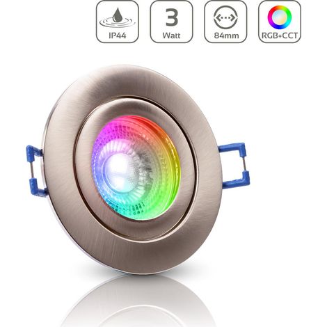 Einbauspot IP44 rund starr - Farbe: Edelstahl-gebürstet - LED Leuchtmittel: GU10 5W RGB+CCT (1/5)
