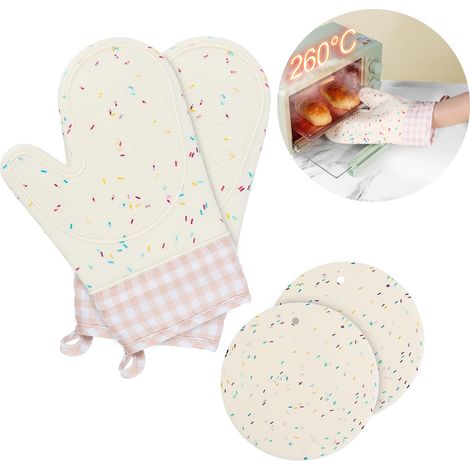 paire de gants four + 2 maniques en antidérapants et résistants à la chaleur cuisine pour micro ondes Silicone (1/5)