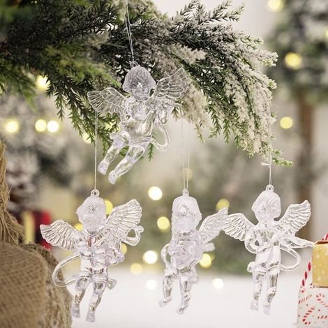 12Pcs Pendentifs d'arbre de Noël Petit Ange - AQSACOKIYA - Décorations pour Arbre de Noël, Cintres Cadeaux, Couronnes de l'Avent (1/4)