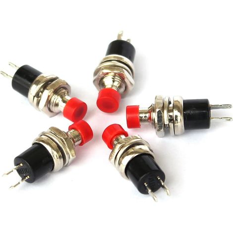 5Pcs Interrupteur Bouton Poussoir momentané Rond Rouge AC250V 1A N/O Marche/arrêt SPST 2 Broches (1/5)