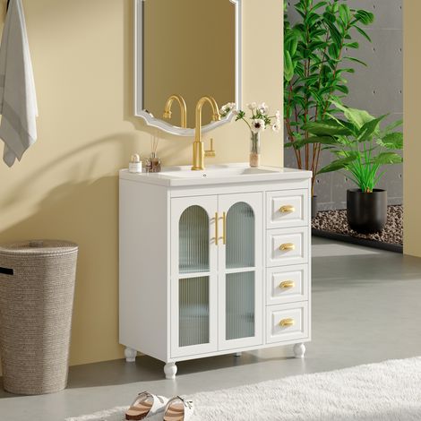 mueble baño 80 cm con lavabo cerámico blanco OKMYHOME (1/2)