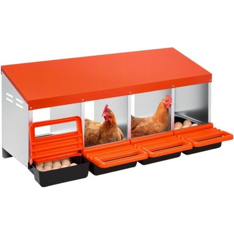 Nido para Ponedoras 1060 x 525 x 475 mm, 4 Compartimentos, Nido Metálico con Bandejas Antigoteo Protectoras y Orificios de Ventilación, para Gallinas, Patos, Pollos y Otras Aves de Corral (1/5)
