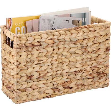 Porte-journaux robuste en jacinthe d'eau, panier de rangement tissé, porte-documents, panier en osier pour livres, magazines, papiers, 39,5 x 14 x 25,3 cm (1/5)