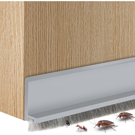 Joint de bas de porte intégré avec brosse, joint de porte autocollant, insonorisant et insectifuge (grand, gris) (1/5)