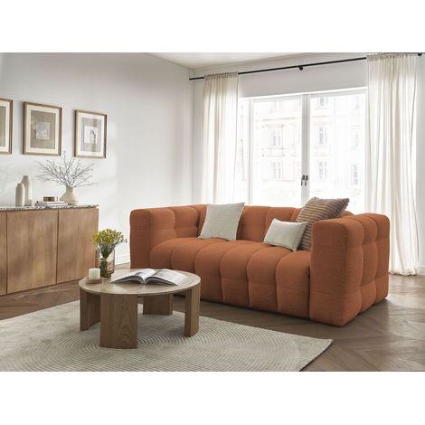 Bobochic – Canapé droit convertible 3 places – Tissu bouclette orange – Couchage quotidien 190x140cm – Structure bois et mousse HD (1/5)