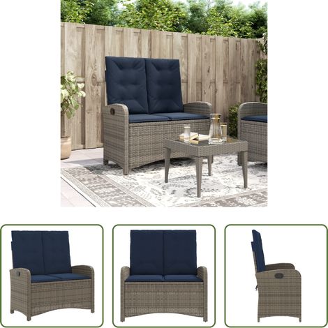 Relaxbank - Gartenbank Verstellbar mit Kissen Grau Poly Rattan (1/5)