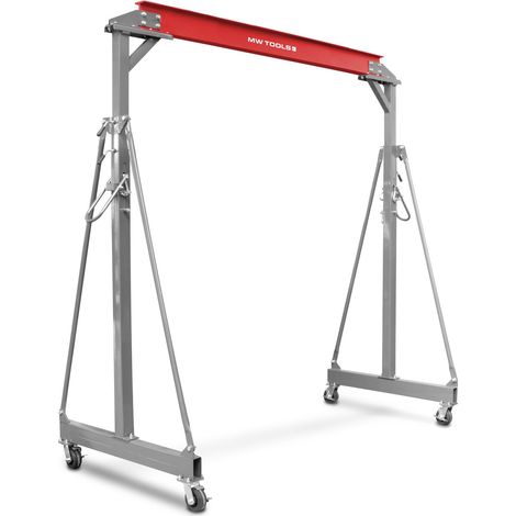 Mw Tools – Grue d'atelier mobile 1 t – Hauteur réglable 2520-3720 mm – Charge maximale 1 t – Roues pivotantes avec frein – PTLK1