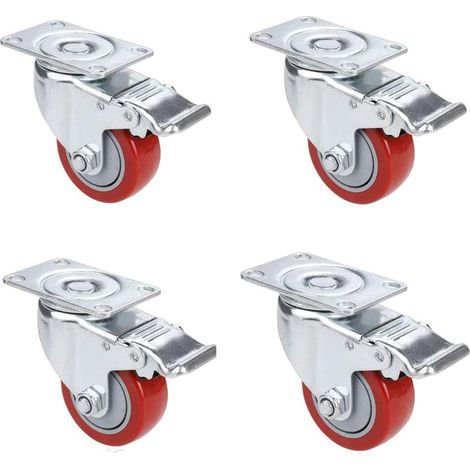 Voluker Set di 4 ruote girevoli con freno, 75 mm, ruote per mobili, ruote girevoli, carico di 400 kg, Rosso (1/5)