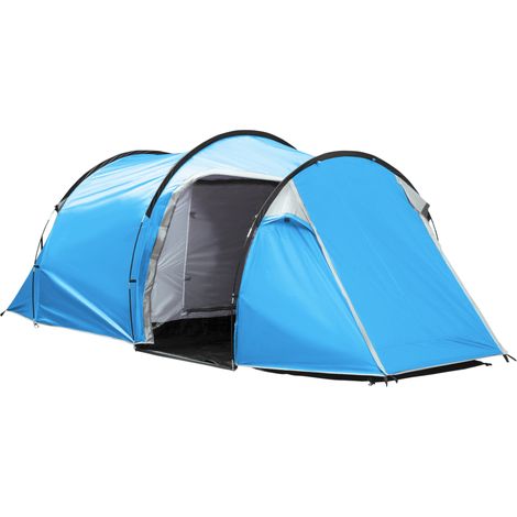 Tente tunnel 2-3 personnes en polyester 190T bleu clair avec arceaux en fibre de verre 426x206x154 cm (1/5)