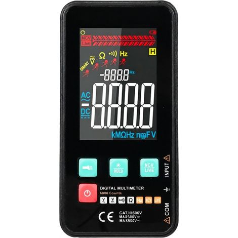 Tester digitale compatto e intelligente con supporto, 5999 conteggi, schermo LCD retroilluminato, misura tensione CA/CC, resistenza, frequenza, continuità (1/5)